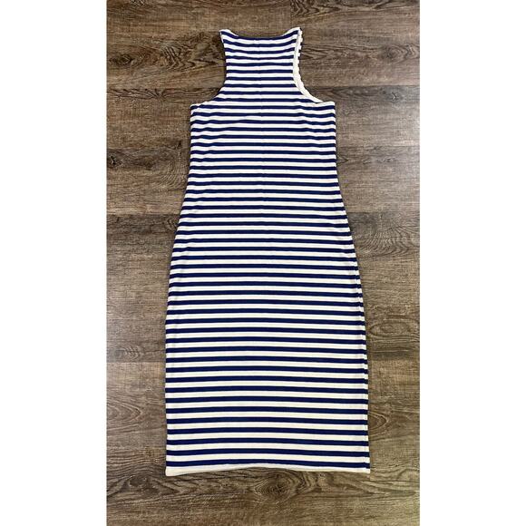 J.Crew Form Knit High-Neck Cutaway Dress Sail Med Navy Stripe, Sz XXS - Picture 9 of 9